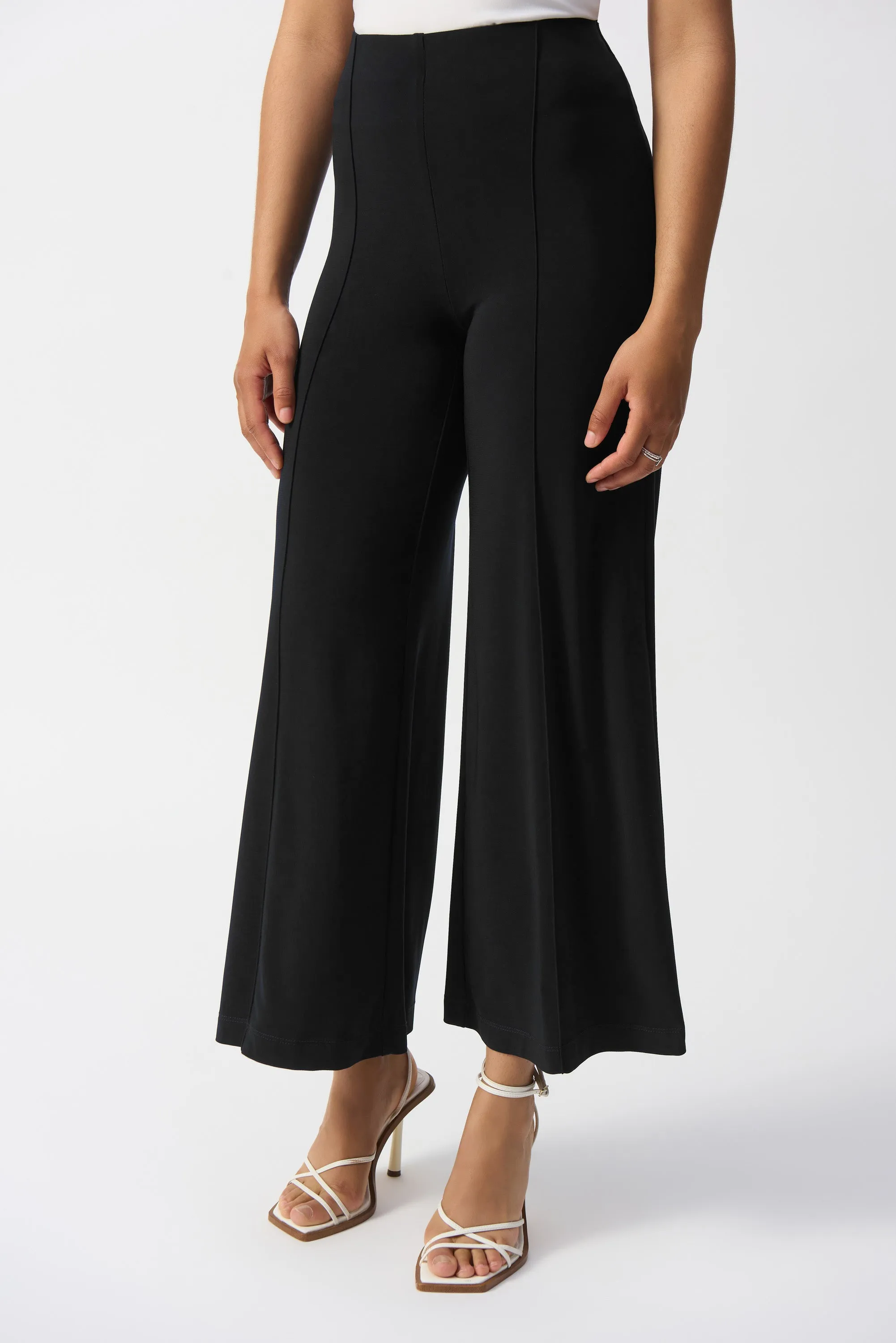 Silky Knit Pull-On Wide-Leg Pants, Black