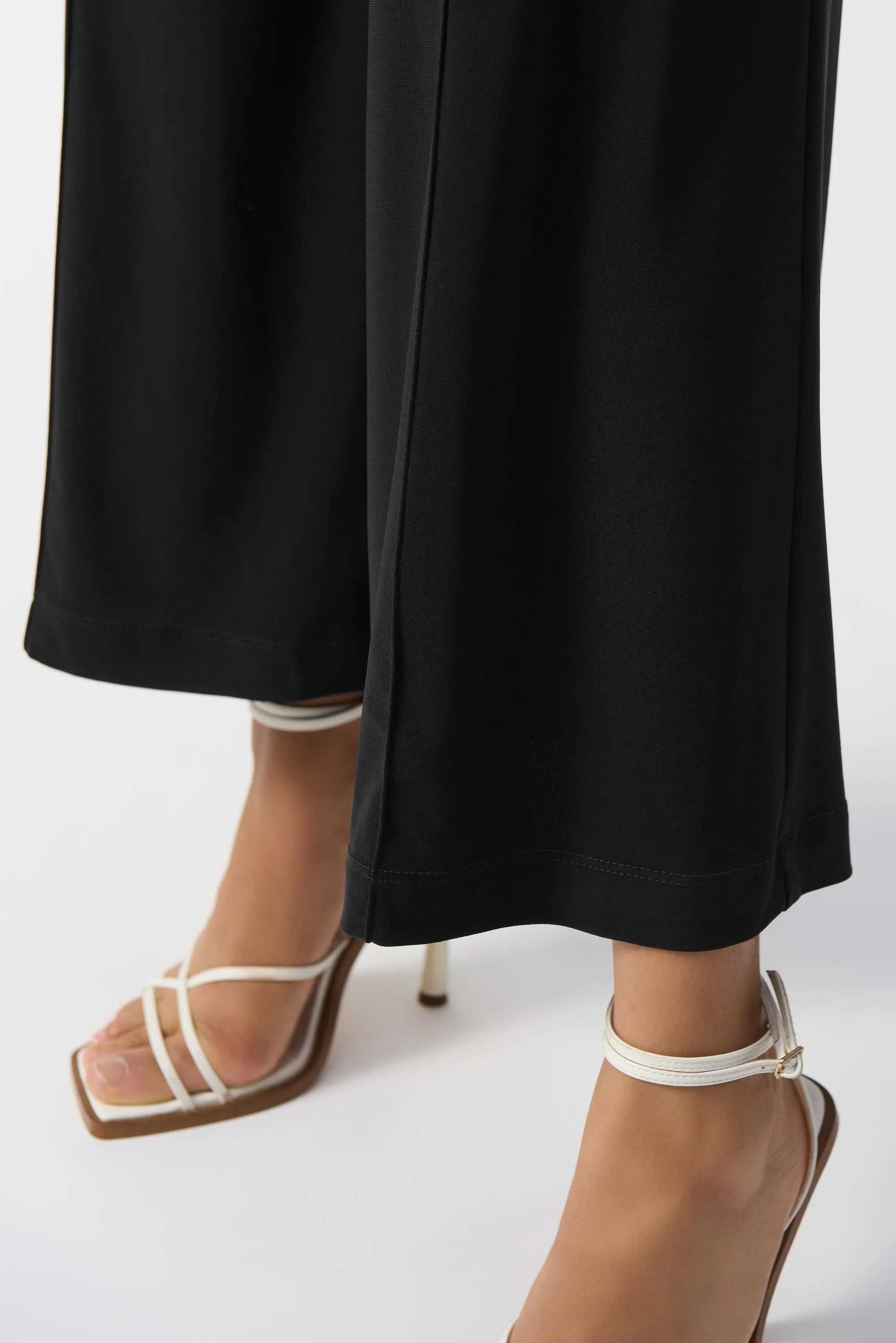 Silky Knit Pull-On Wide-Leg Pants, Black