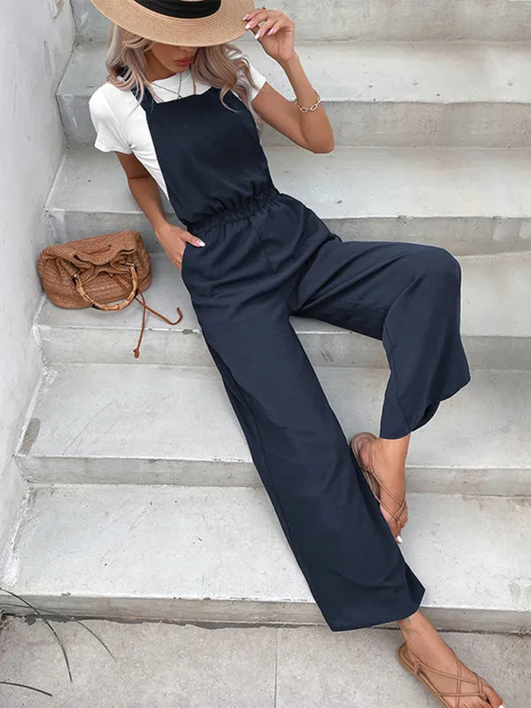 TEEK - Purplish Blue Navy Elastic Belt Overalls