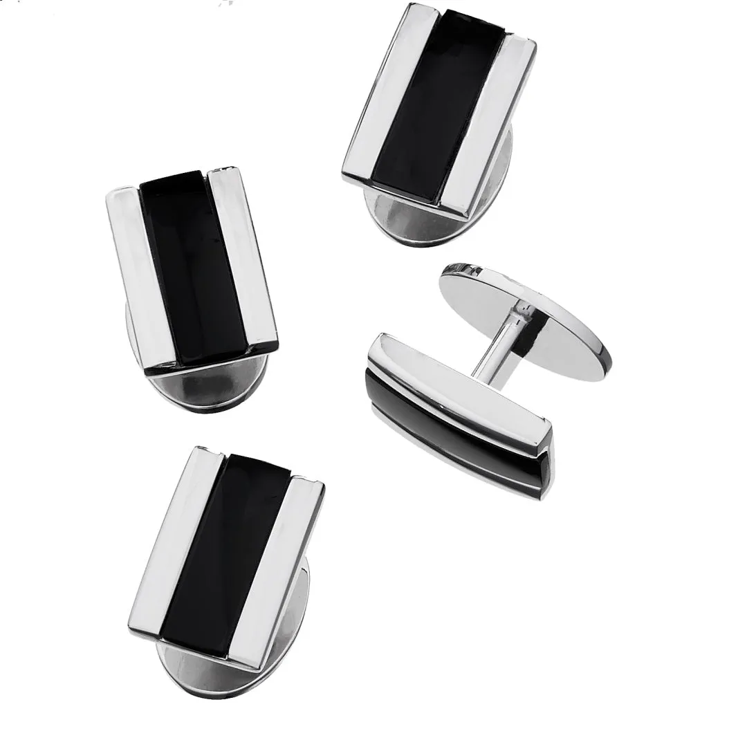 Thick Gemstone Rectangle Sterling Silver Tuxedo Studs