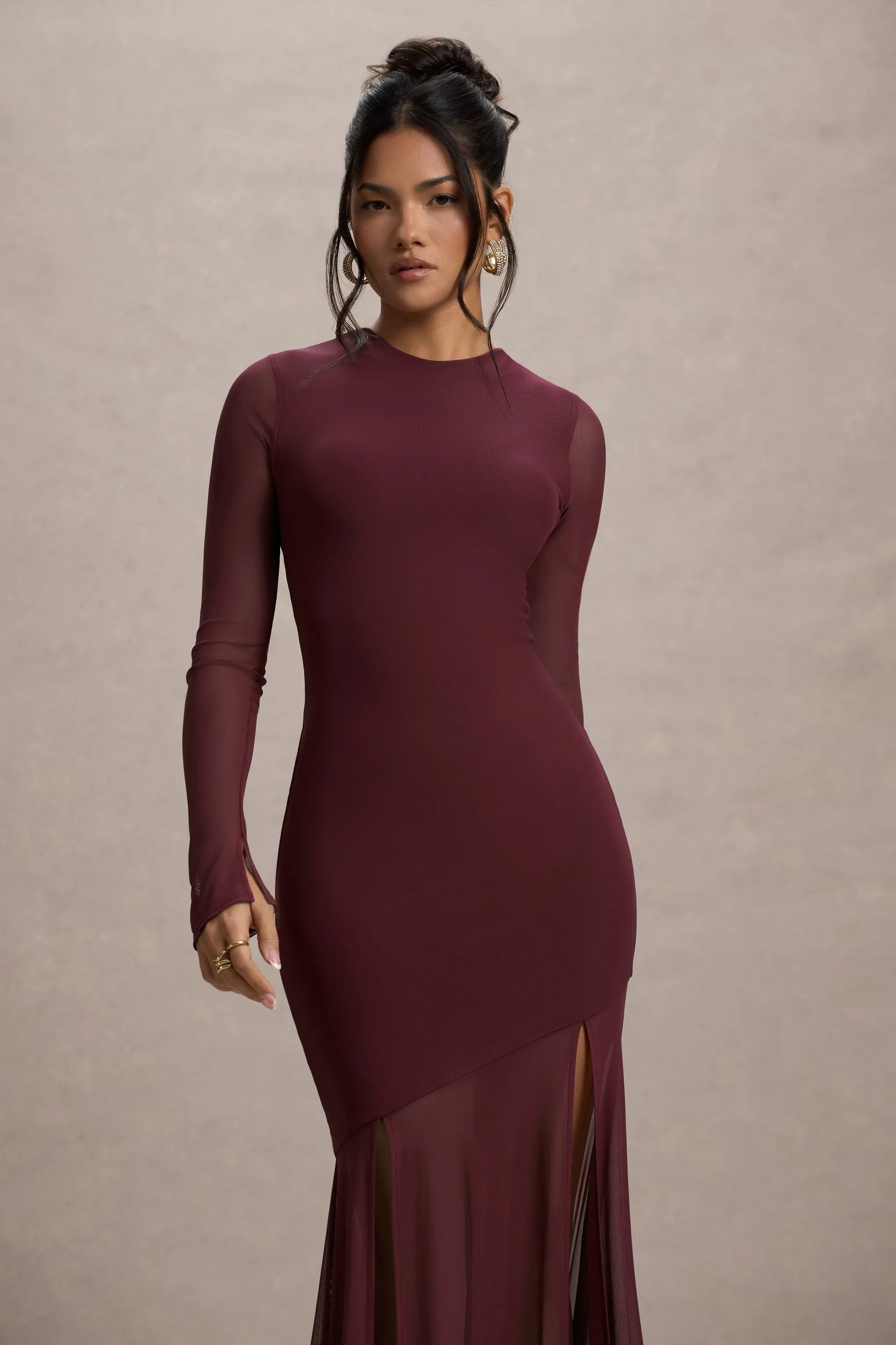 Tigerlily | Port Mesh Long-Sleeve Open-Back Maxi Dress