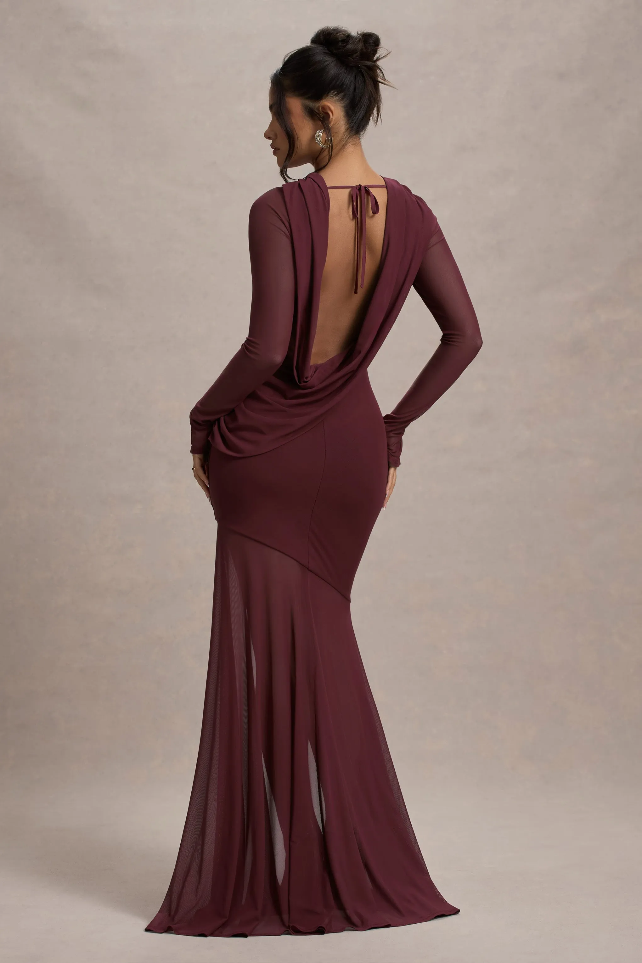 Tigerlily | Port Mesh Long-Sleeve Open-Back Maxi Dress