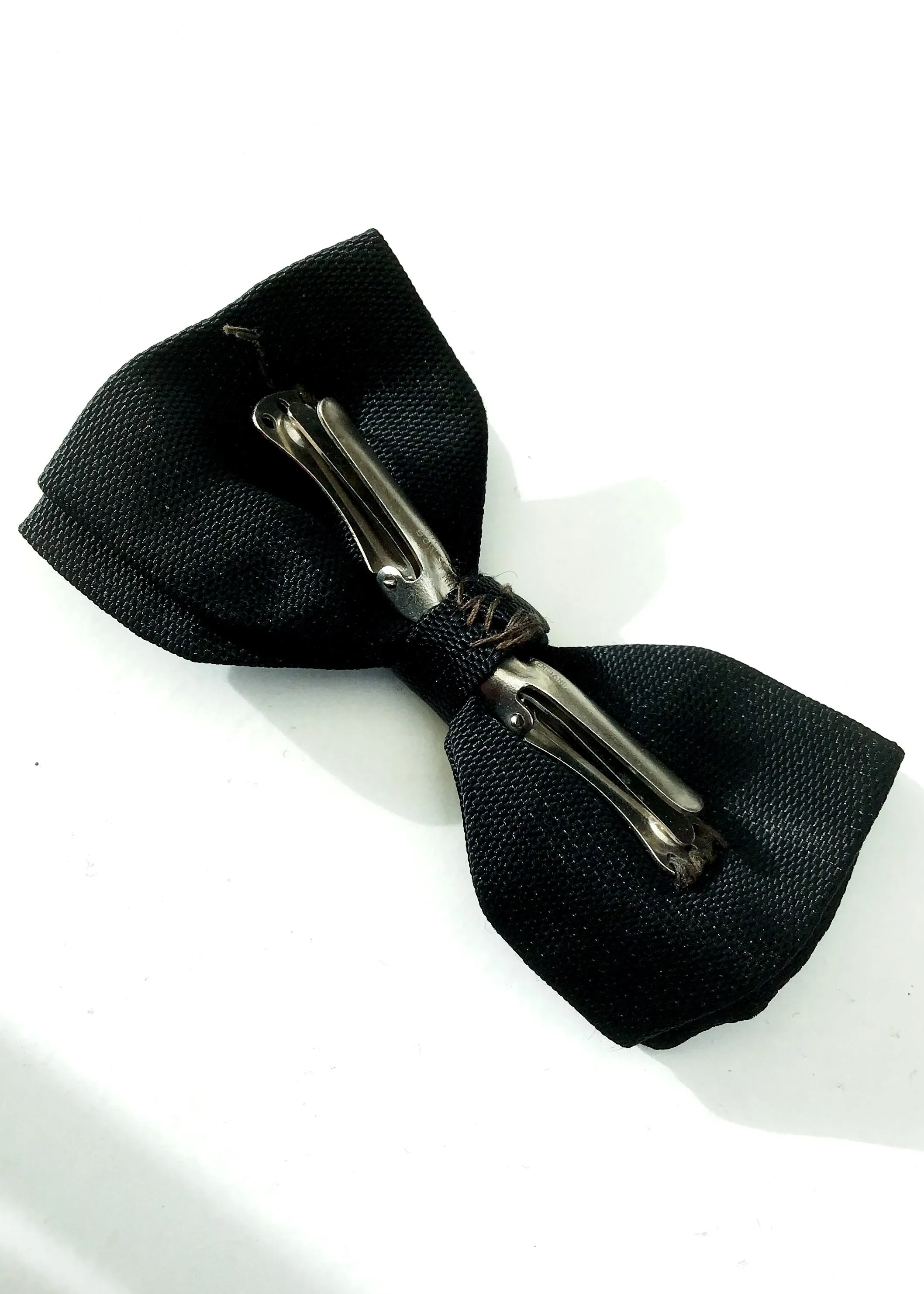 Vintage 40s Black Silk Clip On Bow Tie