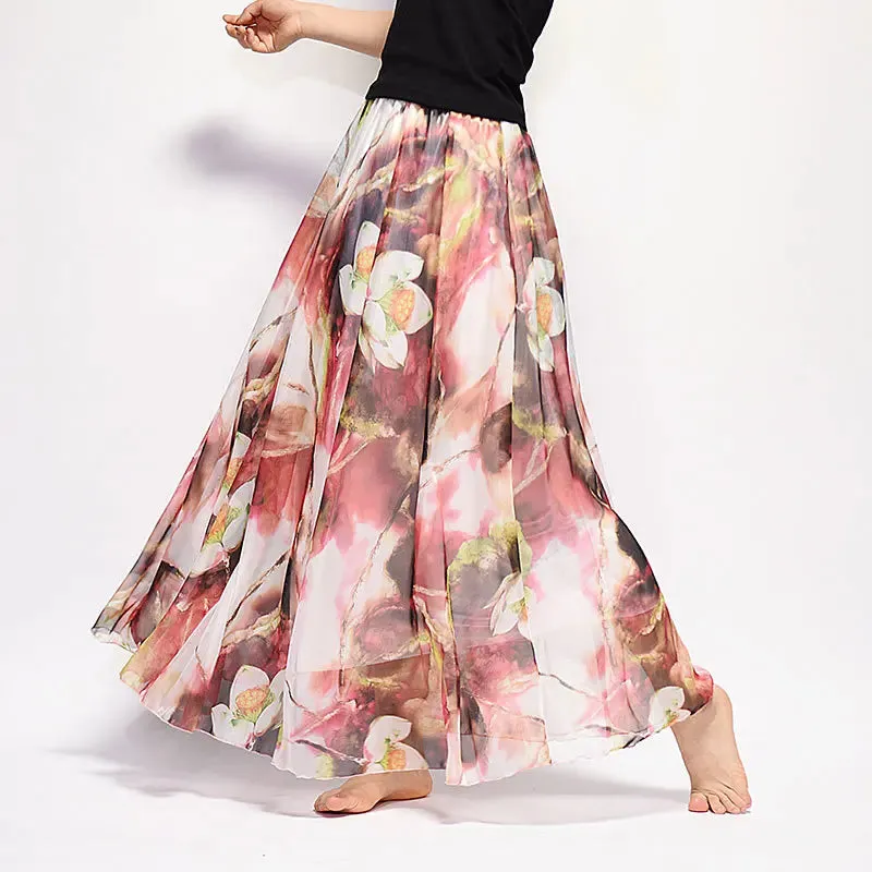 Vintage Bohemian Long Skirts Women Elegant Chiffon Saia Harajuku Beach High Waist Long Skirt Woman Clothes Faldas Tutu Vestidos