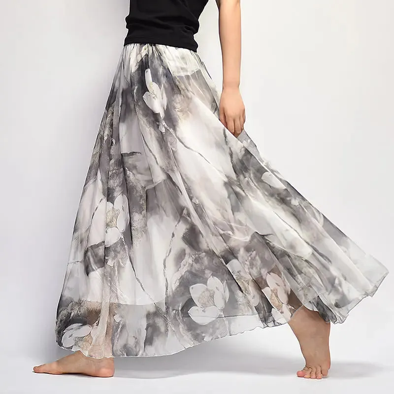 Vintage Bohemian Long Skirts Women Elegant Chiffon Saia Harajuku Beach High Waist Long Skirt Woman Clothes Faldas Tutu Vestidos