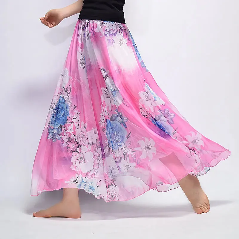 Vintage Bohemian Long Skirts Women Elegant Chiffon Saia Harajuku Beach High Waist Long Skirt Woman Clothes Faldas Tutu Vestidos