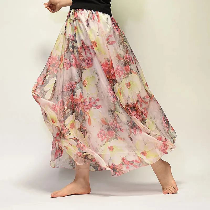 Vintage Bohemian Long Skirts Women Elegant Chiffon Saia Harajuku Beach High Waist Long Skirt Woman Clothes Faldas Tutu Vestidos