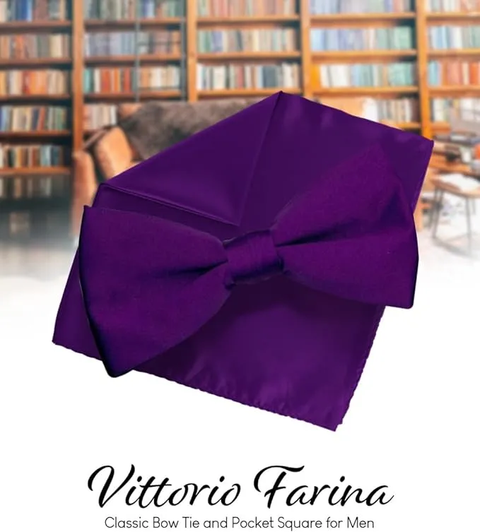 Vittorio Farina Men's Satin Bow Tie & Pocket Square in Gift Box