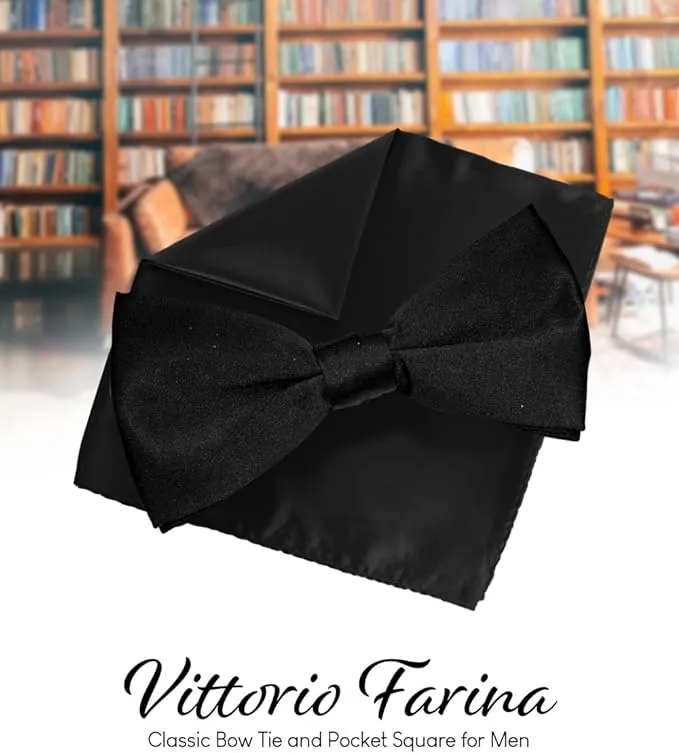 Vittorio Farina Men's Satin Bow Tie & Pocket Square in Gift Box