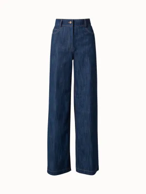 Wide Leg Pants in Cotton Stretch Denim