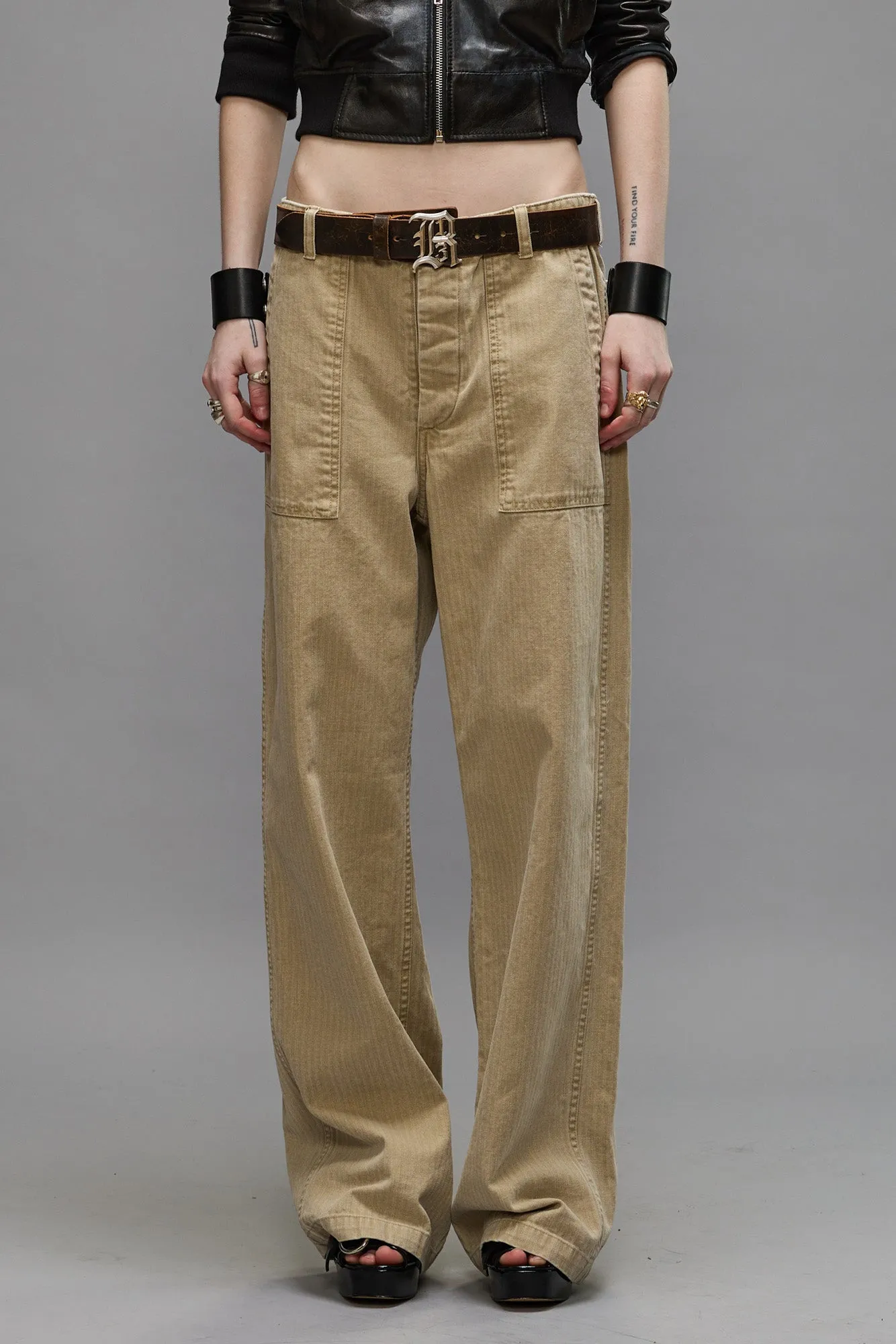 WIDE LEG UTILITY PANT - BEIGE