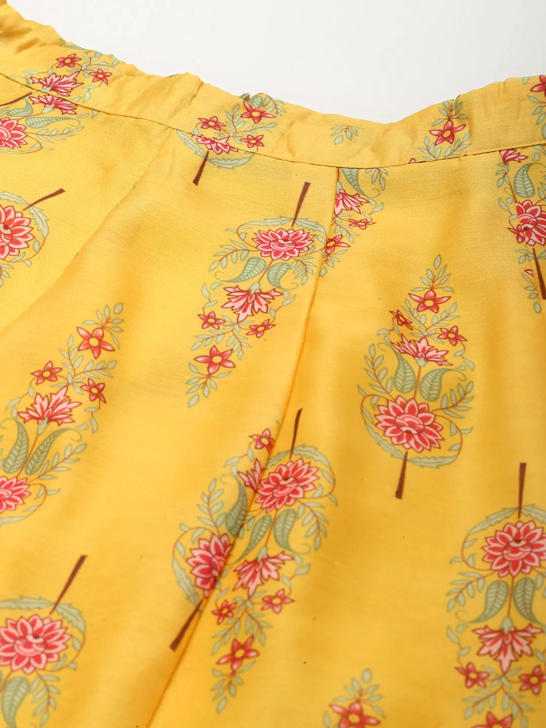 Women Yellow Floral Aanrkali Skirt