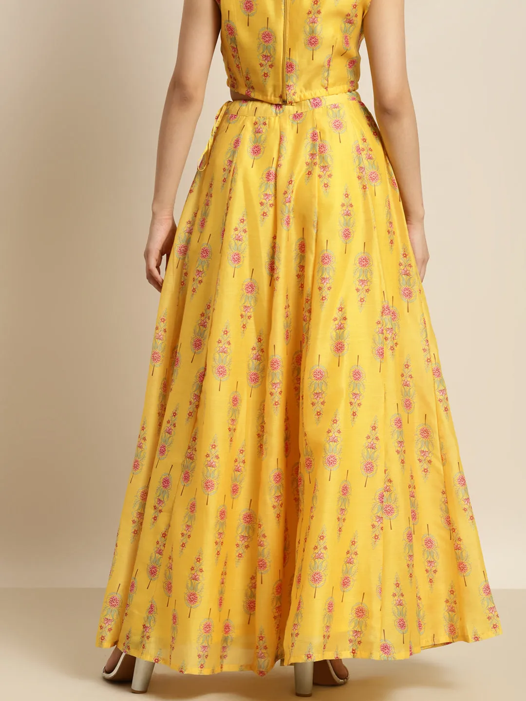 Women Yellow Floral Aanrkali Skirt