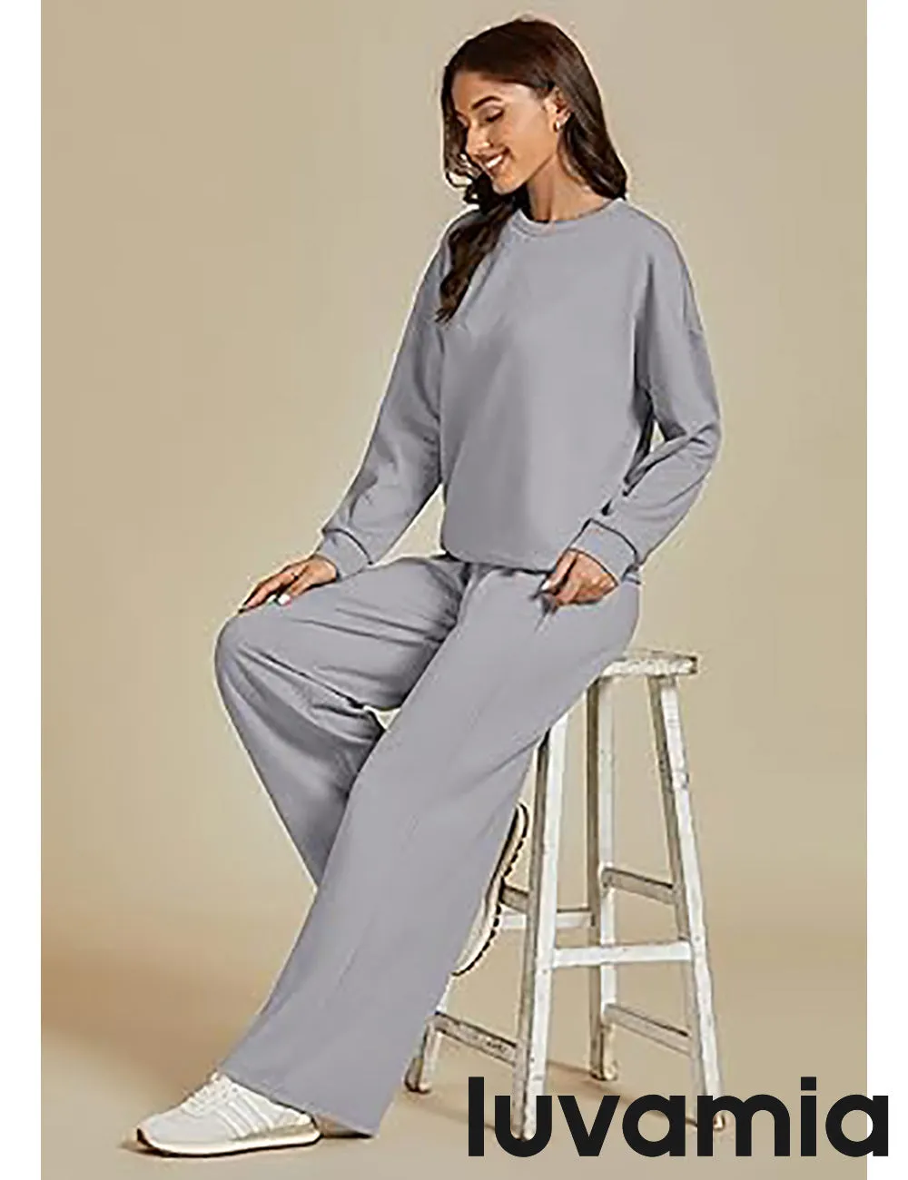 Women's Cozy Wide Leg Lounge Set with full length and Long Sleeve