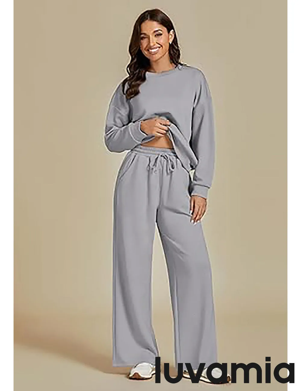 Women's Cozy Wide Leg Lounge Set with full length and Long Sleeve