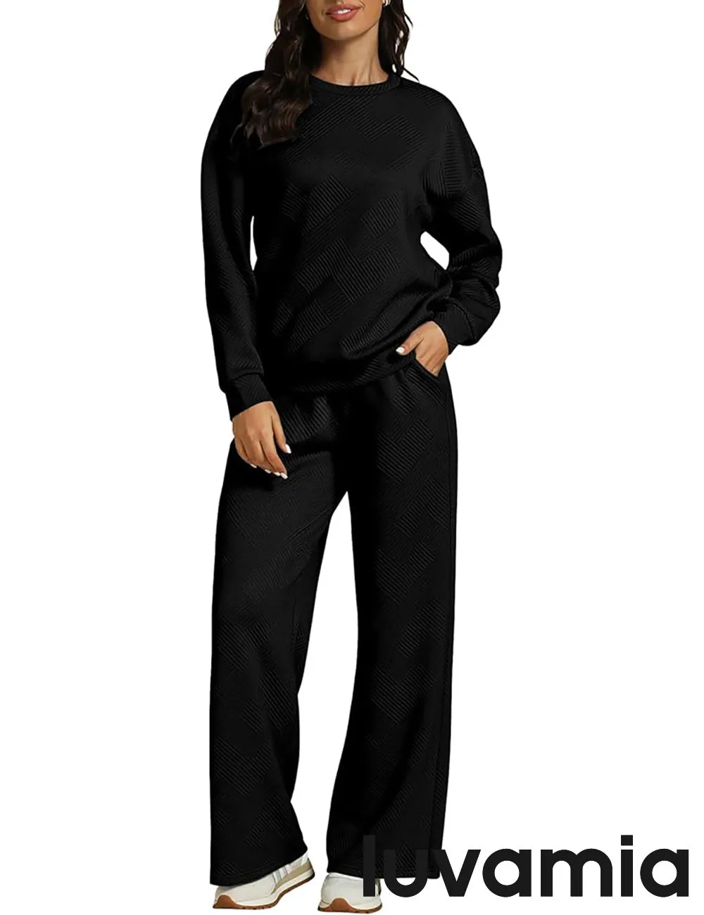 Women's Cozy Wide Leg Lounge Set with full length and Long Sleeve