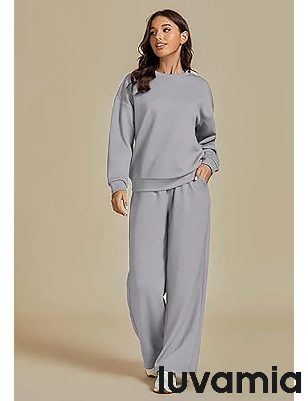 Women's Cozy Wide Leg Lounge Set with full length and Long Sleeve