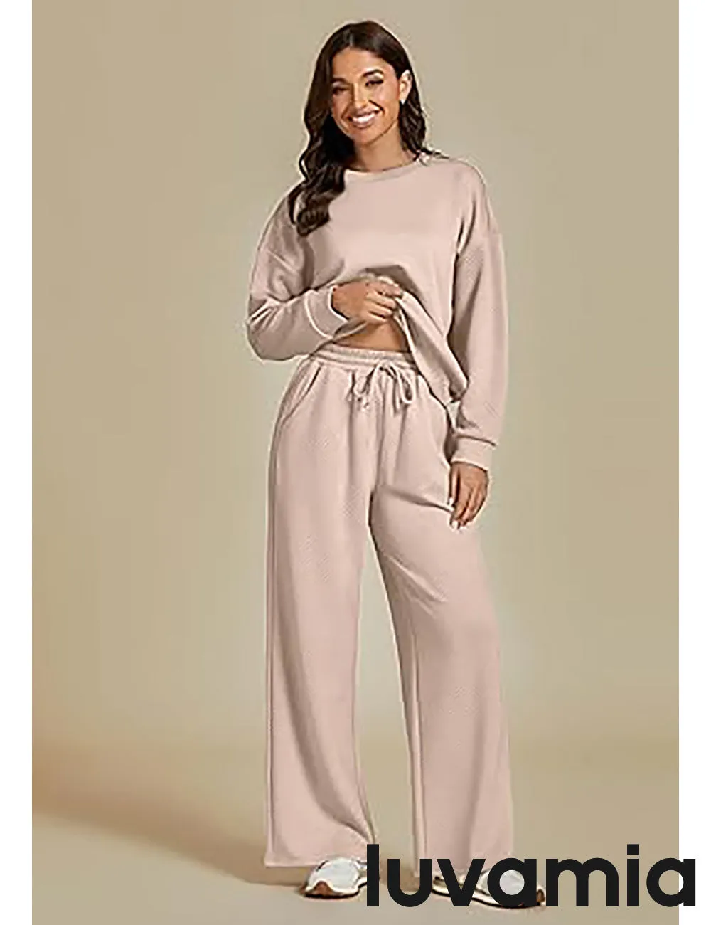 Women's Cozy Wide Leg Lounge Set with full length and Long Sleeve