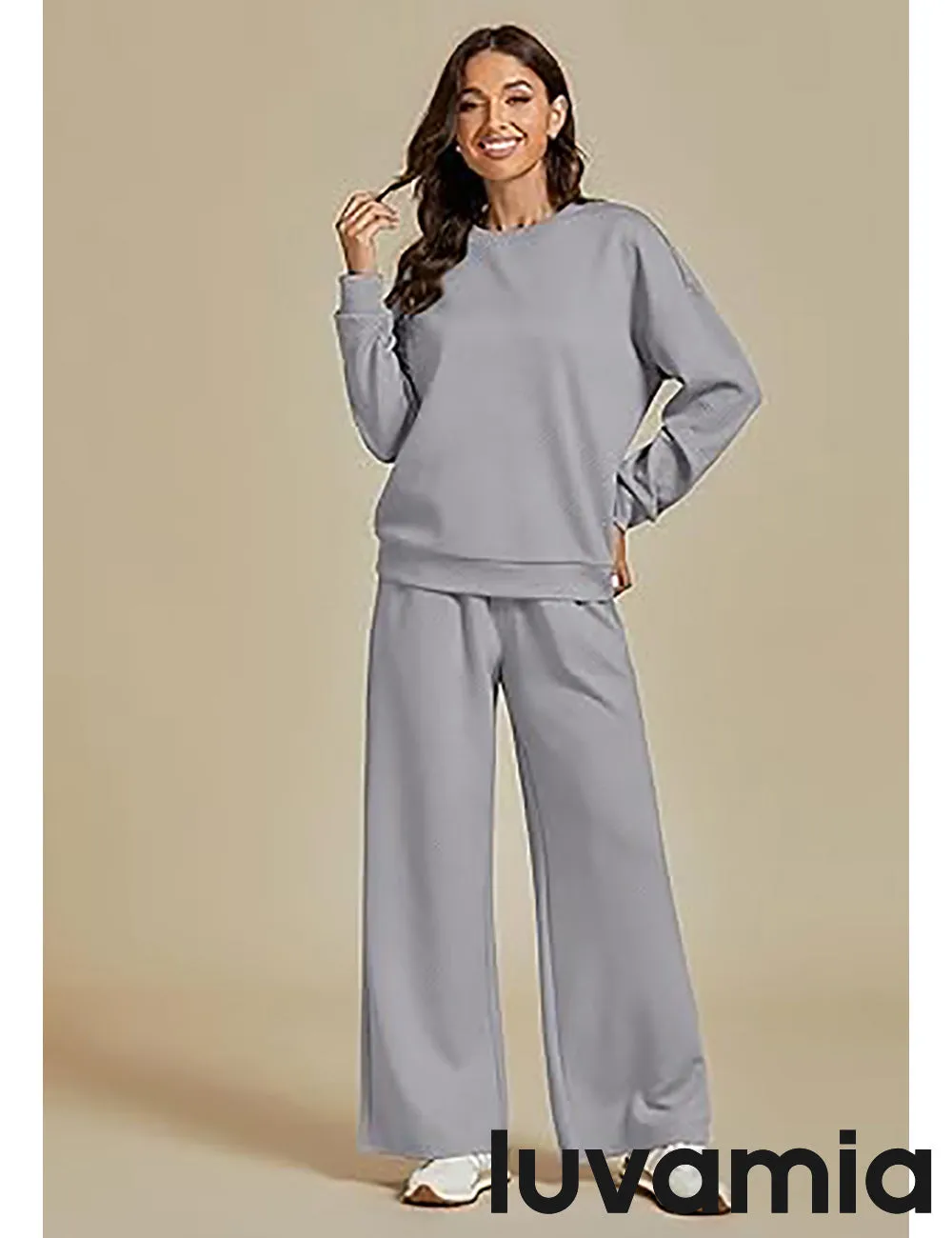 Women's Cozy Wide Leg Lounge Set with full length and Long Sleeve