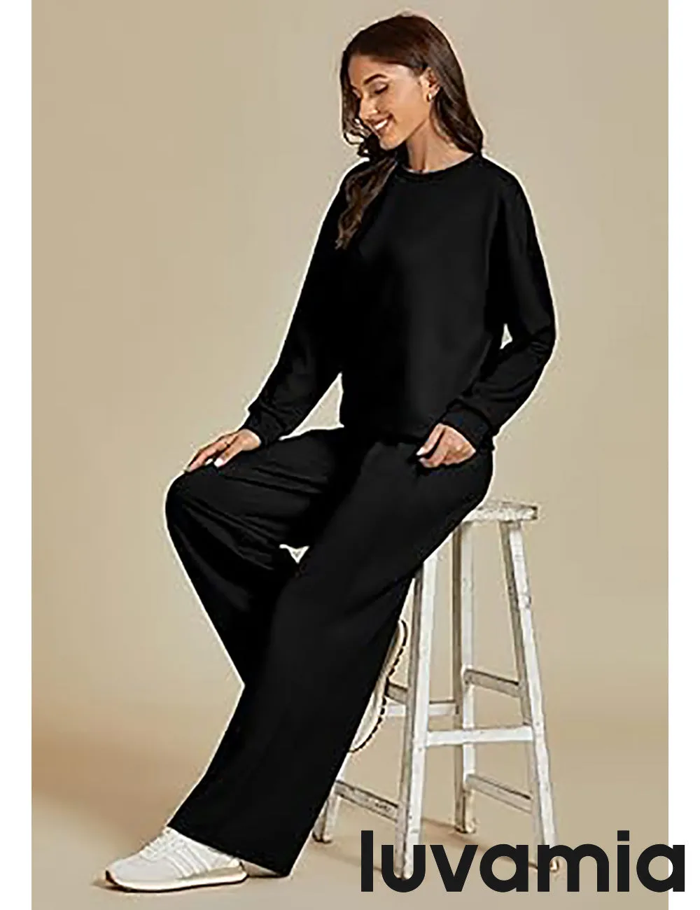 Women's Cozy Wide Leg Lounge Set with full length and Long Sleeve