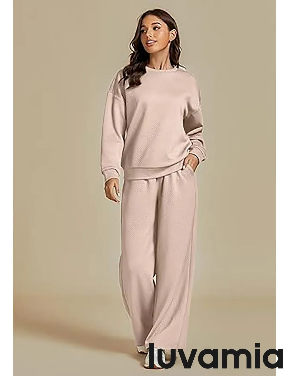 Women's Cozy Wide Leg Lounge Set with full length and Long Sleeve