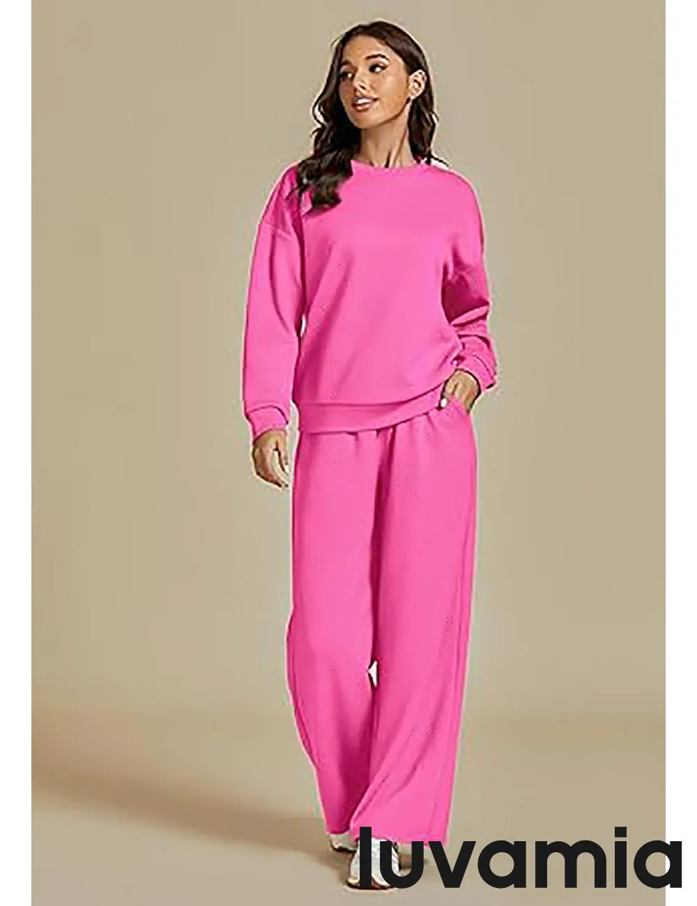 Women's Cozy Wide Leg Lounge Set with full length and Long Sleeve