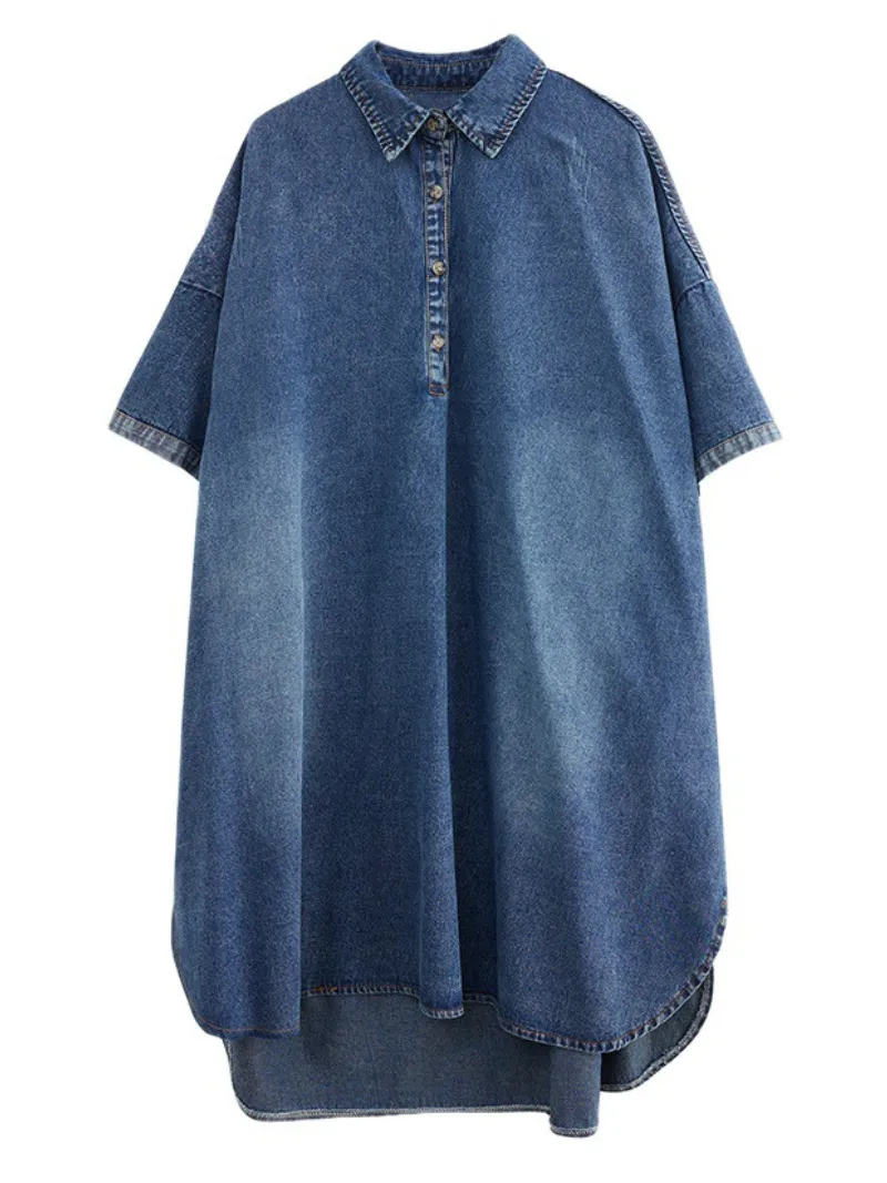 Women's Summer Stylish Short Sleeves Loose Side Pocket With Denim Tops