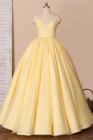 Yellow Satin V-neck Strapless Elegant Quinceanera Sweetheart 16 Dress